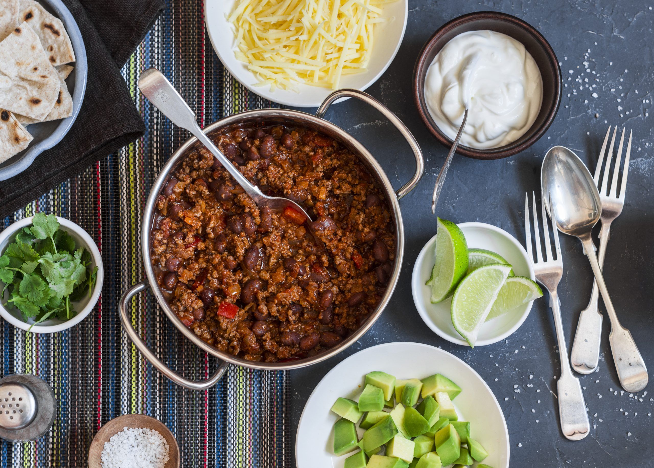 Healthy Beef Chili Served with Avocado